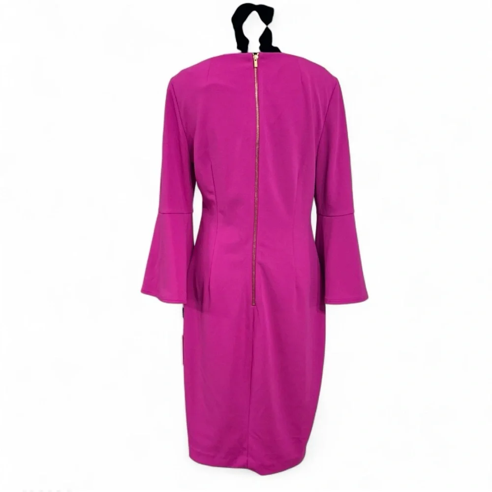 CALVIN KLEIN Fuchsia Long Sleeve Midi Dress 8,Back Zipper Round Neck NWT